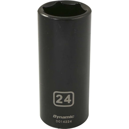 Dynamic 1/2" Drive Deep Socket, Black Phosphate, Tools 1/2" Drive 6 Point Metric, 24mm Deep Length D014224